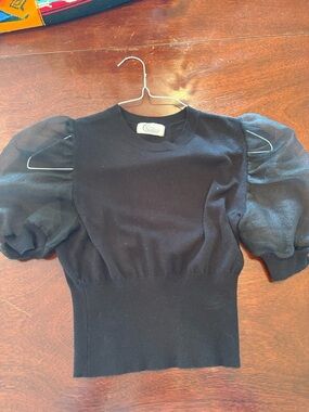 Charisma Black Crewneck Knit Top with Ribbed Collar
